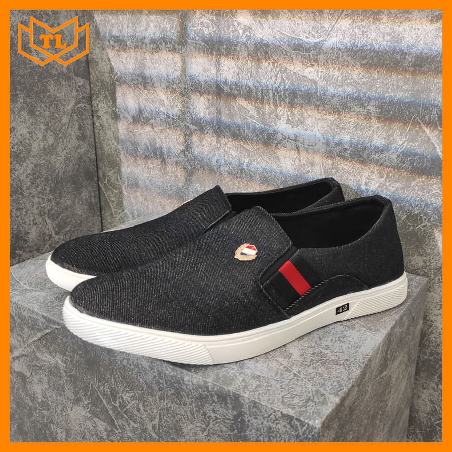 Giày lười vải nam đen đế trắng TL361 Shop Thành Long chuyên giày lười nam