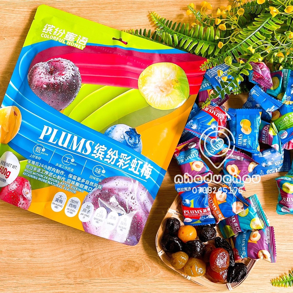 Một gói ô mai mận tẩm mật ong mix đủ vị Plums Hongkong gói lớn 500gam