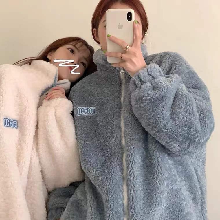 Áo khoác PERTY len lông cừu dáng rộng kiểu Hàn Quốc thanh lịch cho nữ