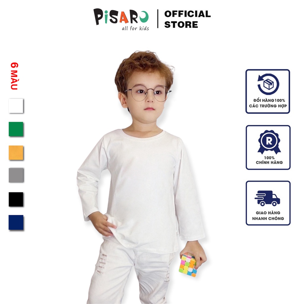 Áo dài tay cho bé trai bé gái Pisaro Áo thu đông trẻ em chất thun cotton dày dặn mềm mịn ấm áp 1-6 tuổi