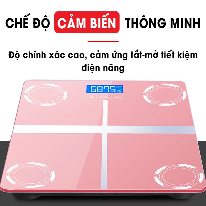 Cân Điện Tử Cân Sức Khỏe Hình Chữ Thập Sử dụng Pin Cân Chuẩn Kính Cường Lực Tải Trọng 180kg