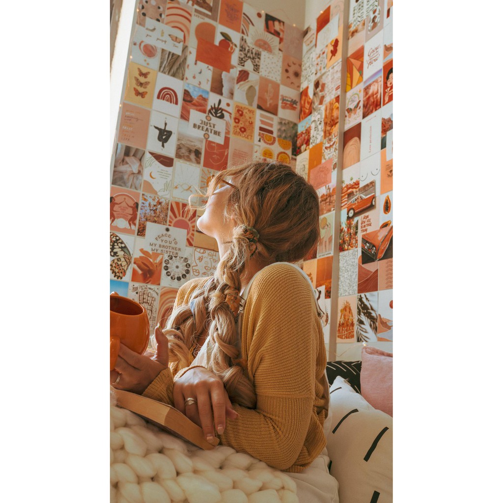 12 tấm Wall Collage dán tường trang trí phòng ngủ - theme Boho aesthetics