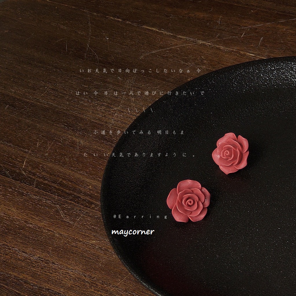 Khuyên tai hoa màu hồng đất chốt mạ bạc 925 cao cấp 1645