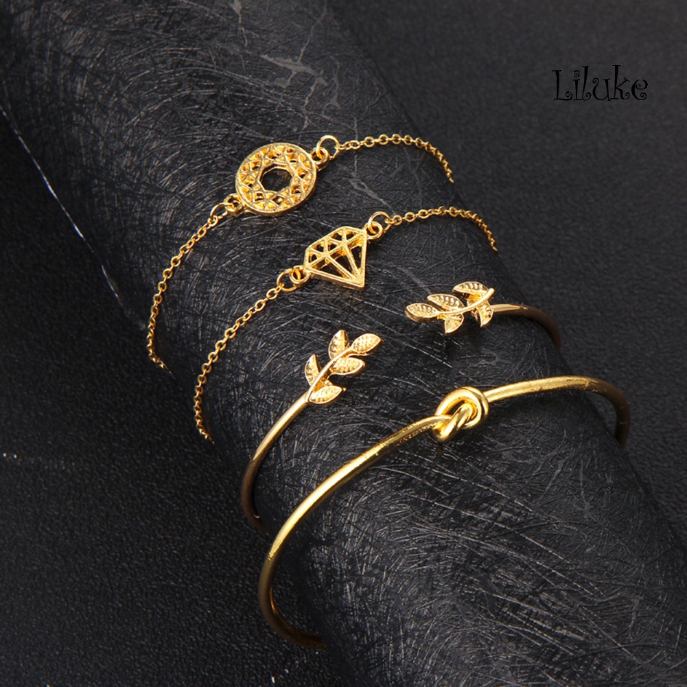 Set 4 Vòng Tay Hợp Kim Hở Kiểu Dáng Retro Thời Trang Cho Nữ