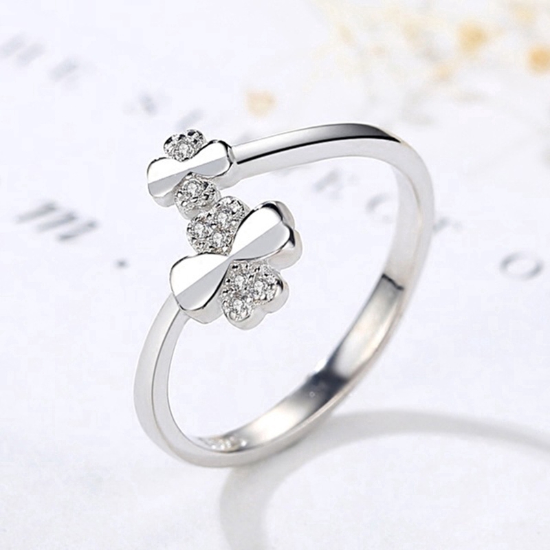 Cỏ Ba Lá Tim Ngón Tay Nhẫn Clover Heart Opening Finger Ring Women Jewelry