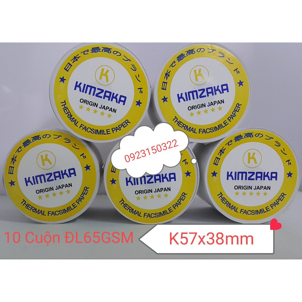 Giấy cảm nhiệt Thương Hiệu KIMZAKA K57x38mm mực đen ,Lõi nhỏ , Định Lượng 65GSM đóng gói 10 cuộn