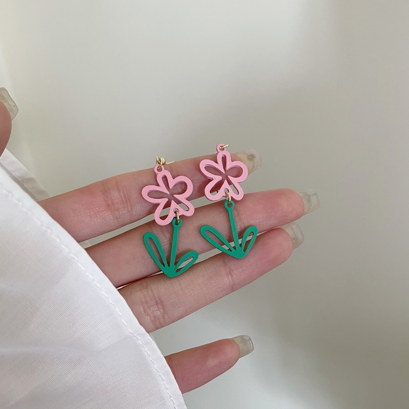 Bông Tai Mạ Bạc 925 Hình Hoa Tulip Đính Ngọc Trai Thời Trang Hàn Quốc