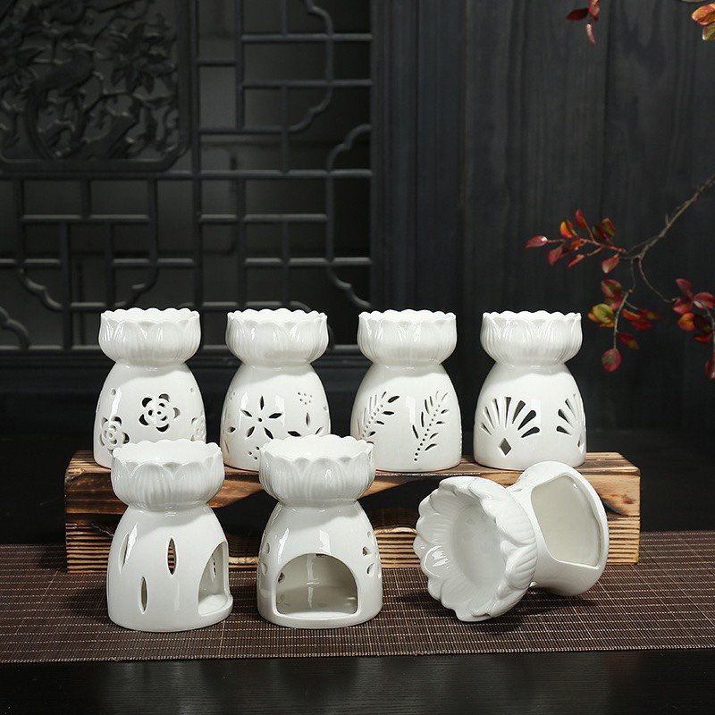 Đèn Xông Tinh Dầu Bằng Nến Đài Sen Gốm Sứ Trắng Cao Cấp  Giúp Trang Trí Phòng Của Bạn