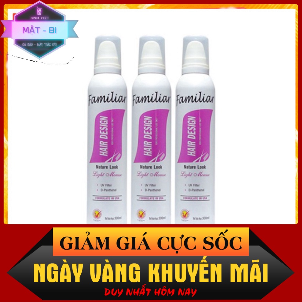 Bộ 3 chai Mousse Tạo Kiểu Tóc Nữ FAMILIAR TRẮNG 250ml Dạng Mềm - Chai Keo Xịt Vuốt Tóc Giữ Nếp cho Nam Nữ - Gôm Xit Tóc