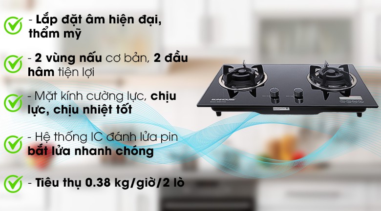 Bếp gas âm kính Sunhouse SHB7736 MỚI 100% +TẶNG DÂY DẪN GAS - Bảo hành 2 năm chính hãng