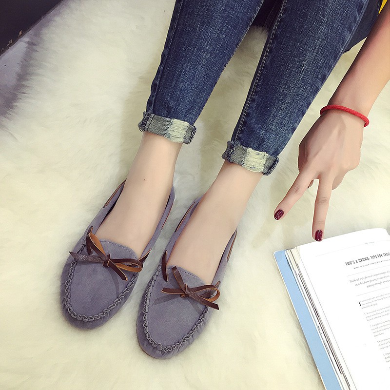 Giày lười da lộn nữ - thắt nơ - siêu xinh | BigBuy360 - bigbuy360.vn