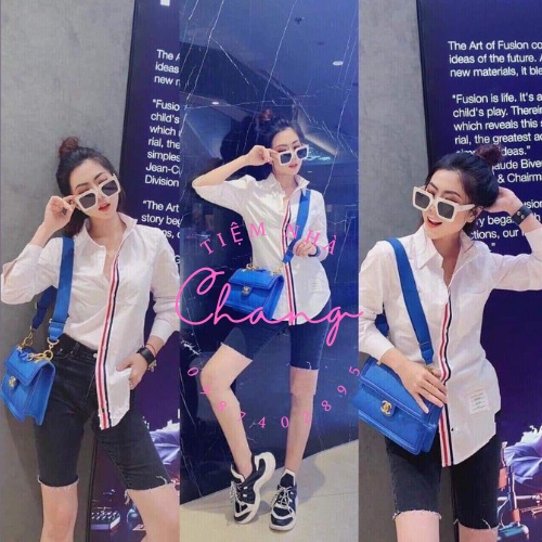 (Sẵn hàng) Sơ mi trắng nẹp viền pha màu dành cho nữ