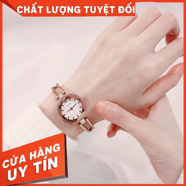 Đồng hồ nữ Viser3 dây thép cao cấp mặt tròn