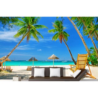 Tranh dán tường 3D tranh trang trí bãi biển yên bình 3 BINBIN DD89 (Có in theo yêu cầu)