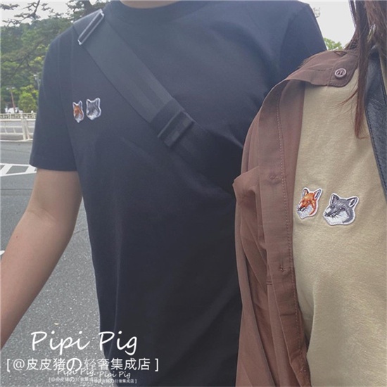 Mk Áo Thun Ngắn Tay Thêu Hình Hai Chú Cáo Nhỏ Phong Cách Cổ Điển + Nhãn Dán Cho Cặp Đôi