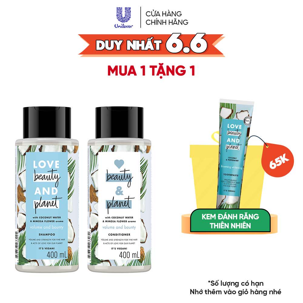 [Mã FMCGMALL giảm 8% Tối đa 40K đơn 250K] Combo giúp tóc bồng bềnh dầu gội và dầu xả Love beauty and Planet 400ml/chai