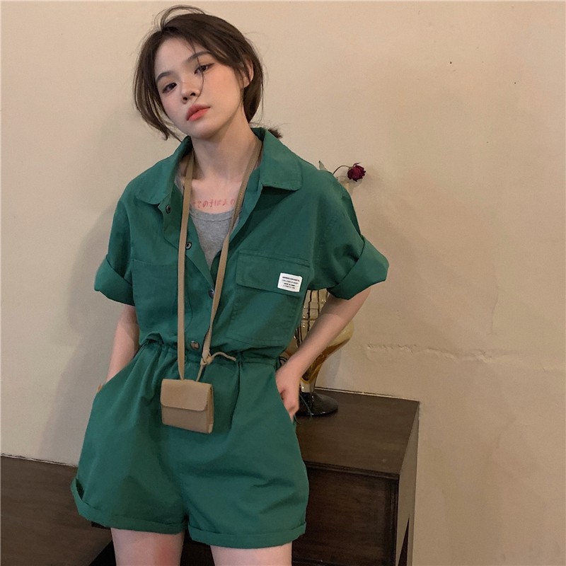 Xiaozhainv Áo Liền Quần Tay Ngắn Dáng Rộng Phong Cách Hàn Quốc Thời Trang Cho Nữ | BigBuy360 - bigbuy360.vn