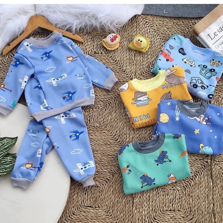 Bộ Nỉ Bông Cho Bé trai Bé gái từ 6 -16 kg Họa tiết chui SÉT 5B  Hàng Quảng Châu loại 1
