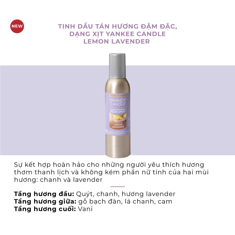 [Mã LIFEM1 giảm 50k đơn 99k] Tinh dầu tán hương đậm đặc dạng xịt Yankee Candle - Lemon Lavender (42.5g)