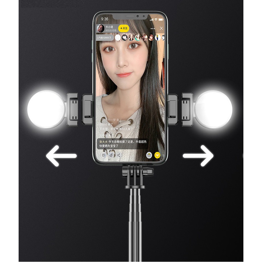 ✔️✔️ Gậy chụp ảnh tự sướng selfie đa năng R9 Bluetooth - 2 ĐÈN LED trợ sáng CAO CẤP