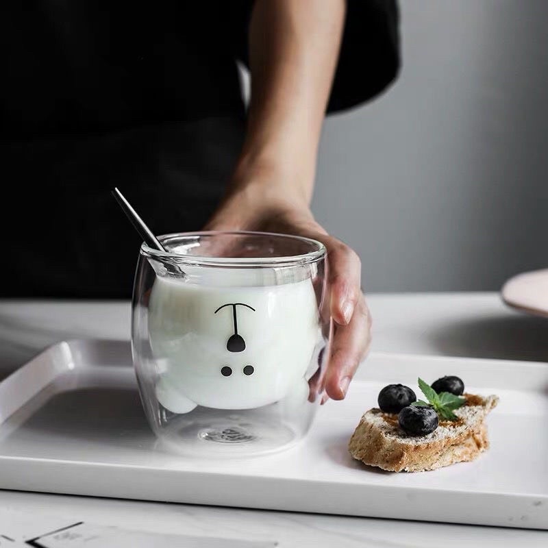 Cốc thuỷ tinh hình gấu cute chịu nhiệt uống cafe, trà, decor