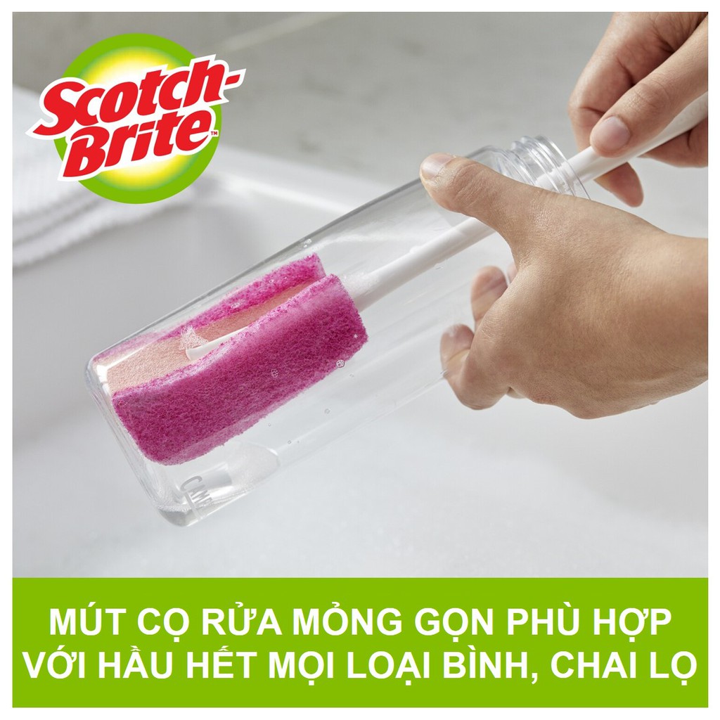 Cây cọ rửa bình, chai lọ Scotch Brite 3M đa năng - Không gây trầy xước, lớp mút cao cấp lấy sạch vết bẩn