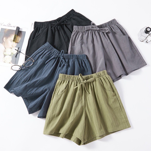 Hàng chuẩn Quần đùi, quần short nữ chất thô đũi ống suông có túi (hàng Quảng Châu) Mẫu đẹp