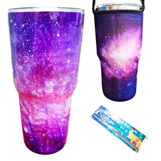 Ly giữ nhiệt galaxy 900ml trùng túi + 2 ống hút + cọ rửa