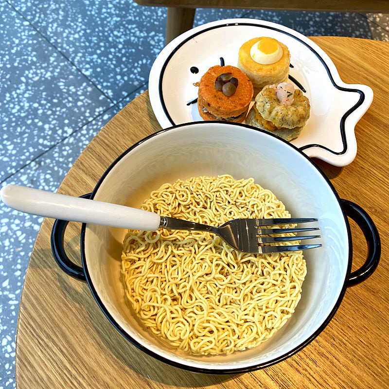 Bát Ăn Mì/Súp Bằng Sứ Cỡ Lớn Có Nắp Đậy Màu Cầu Vồng Dành Cho Học Sinh Kí Túc Xá 6.9