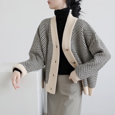 Áo khoác Cardigan kẻ lá dáng rộng hàng Quảng Châu, Cardigan nữ chất len dày cao cấp mềm mịn không nhão