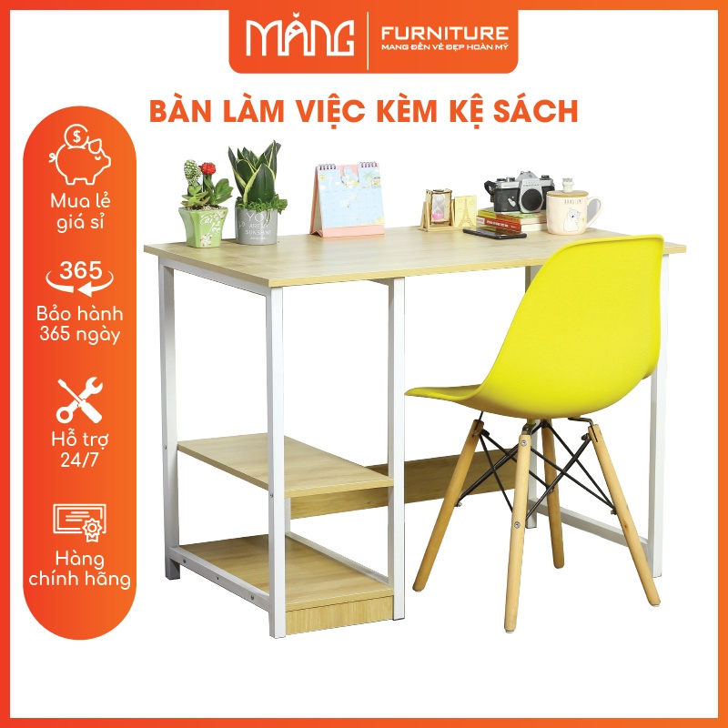 bàn học gỗ, có kệ, chân sắt chắc chắn dùng làm việc, học bài cho học sinh, sinh viên giá rẻ mẫu blv20