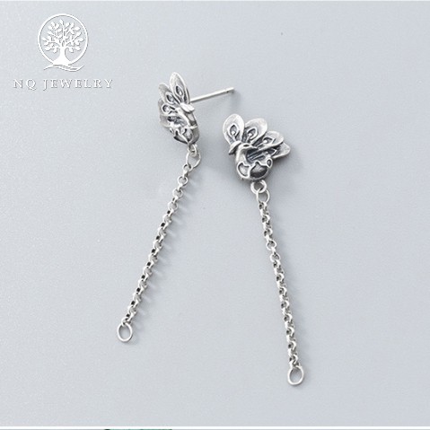 Charm bạc dây bông tai chim công - NQ Jewelry