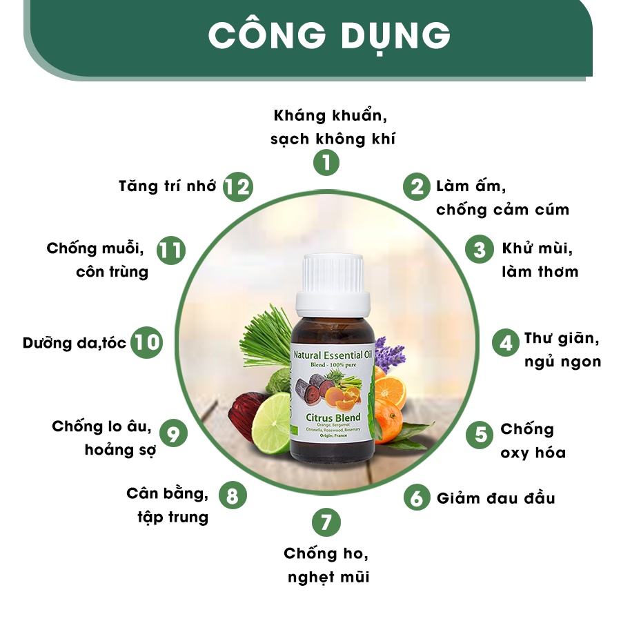 Tinh Dầu AROMA Sả Cam thơm nhà, khử mùi, tươi mát 10ml