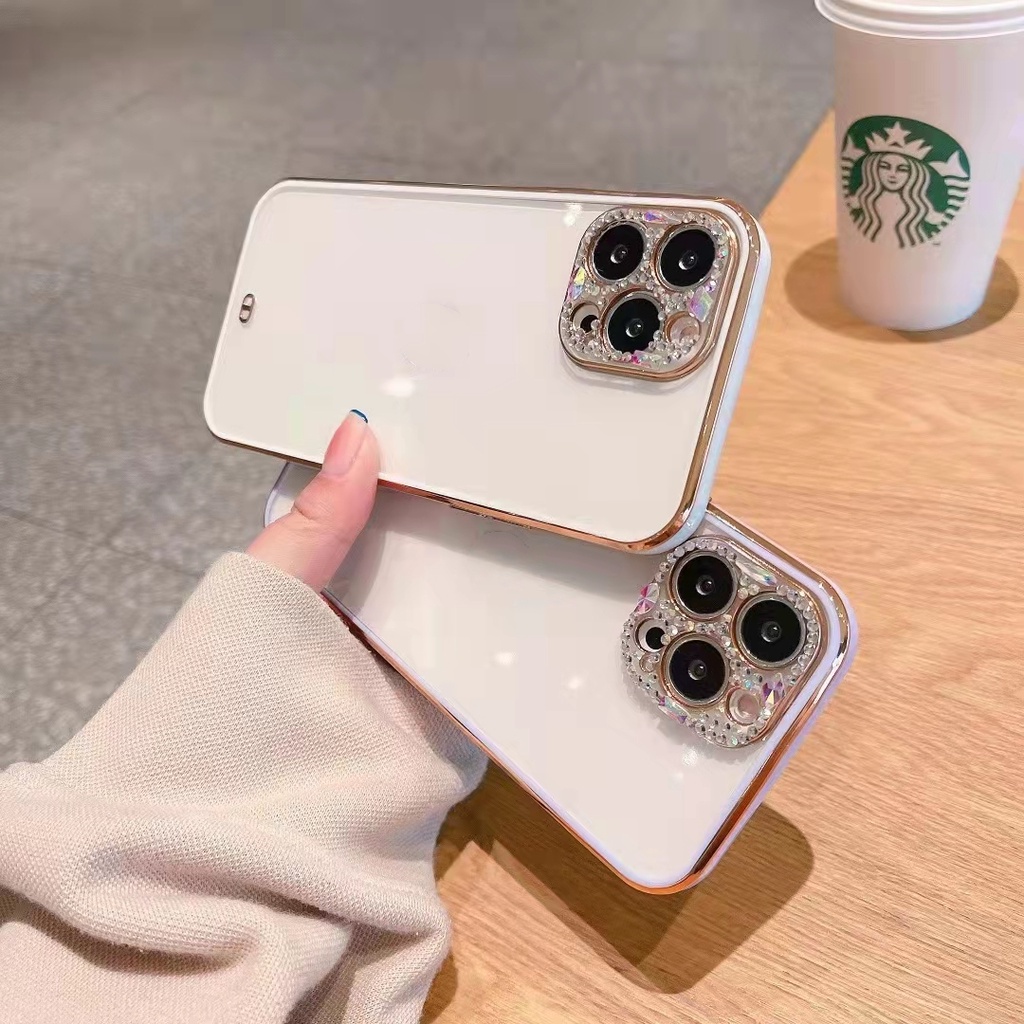 Ốp điện thoại TPU có viền ống kính đính đá thích hợp cho iPhone 13 Pro Max 12 Mini 11 Pro Max X XS XR 7 8 Plus SE 2020