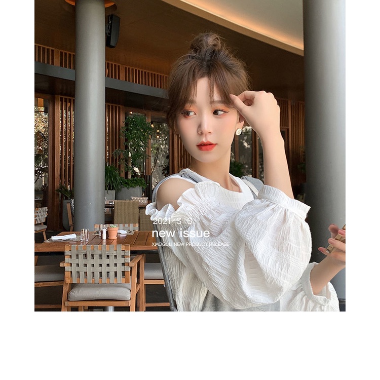 Áo Kiểu Trễ Vai Tay Phồng Màu Trơn Phong Cách Pháp Mẫu Mới Thời Trang Mùa Xuân Cho Nữ