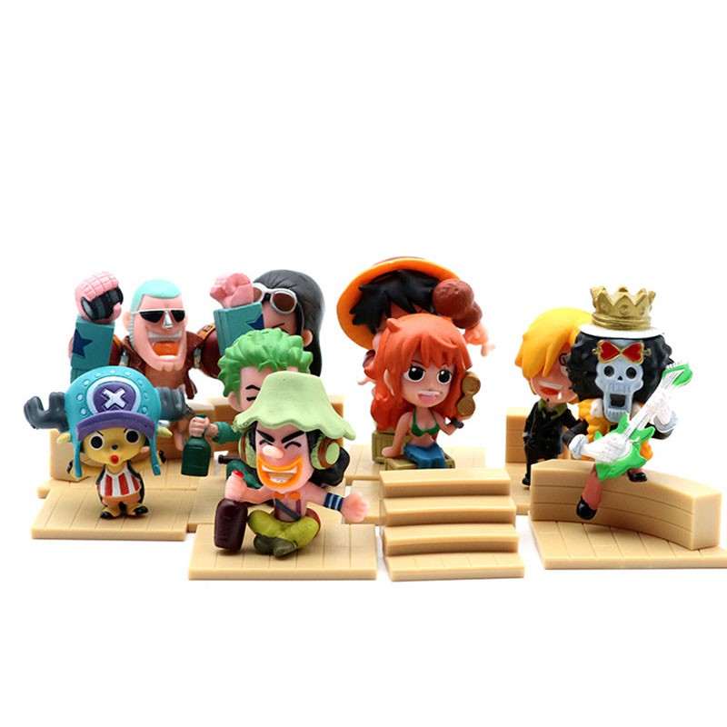 Ready Stock 9pcs/lot Building Blocks One Piece Q style Luffy PVC Action Figure Collection Toy Kids Birthday Xmas Gifts