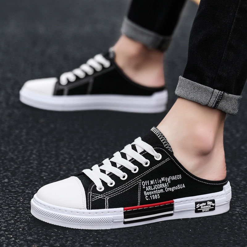 Giày Vải Canvas Phối Lưới Thoáng Khí Khử Mùi Không Gót Thời Trang Mùa Hè Cho Nam