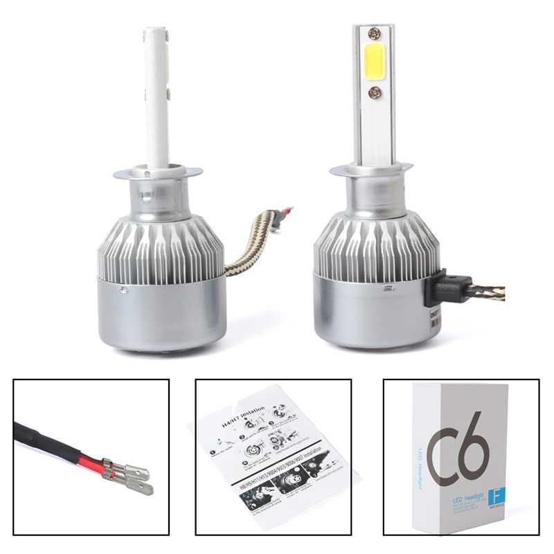 New 2pcs C6 LED Car Headlight Kit COB H1 36W 7600LM White Light Bulbs