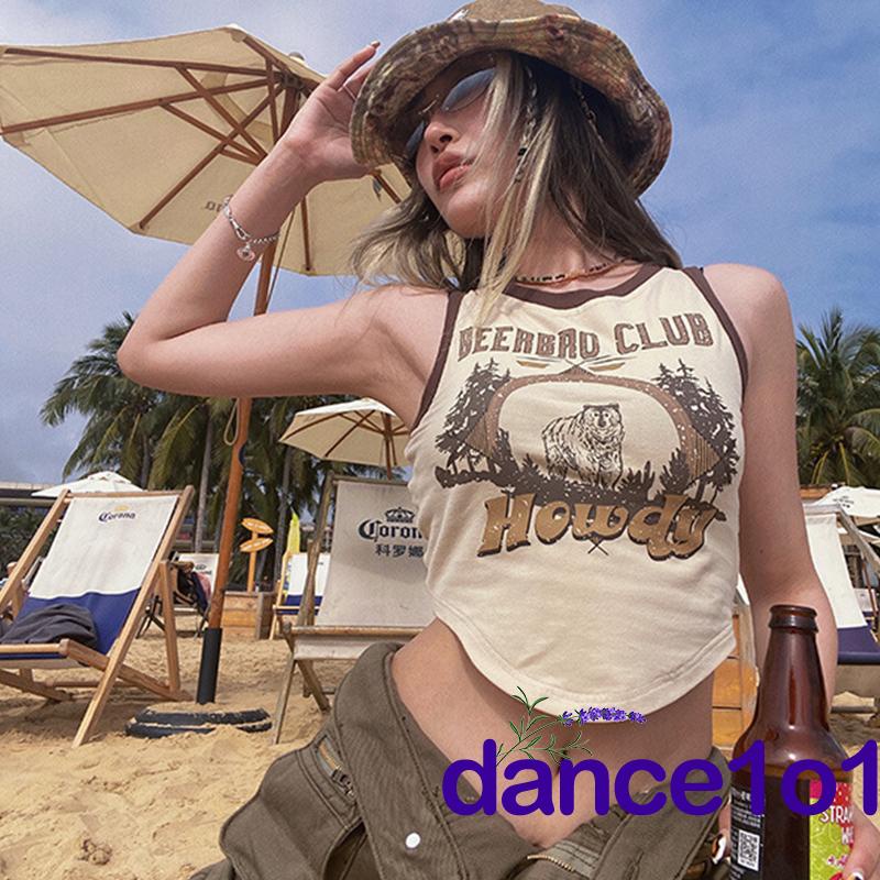 Áo Thun Nữ Sát Nách Cổ Tròn In Hình Động Vật Và Chữ dance1o1-Y2k