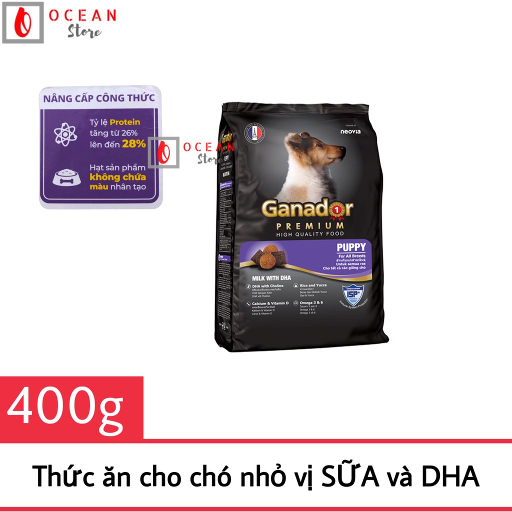 [BAO BÌ MỚI] Thức ăn cho chó vị sữa và DHA - Thức ăn Ganador Puppy 400g (dành cho chó dưới 1 năm)