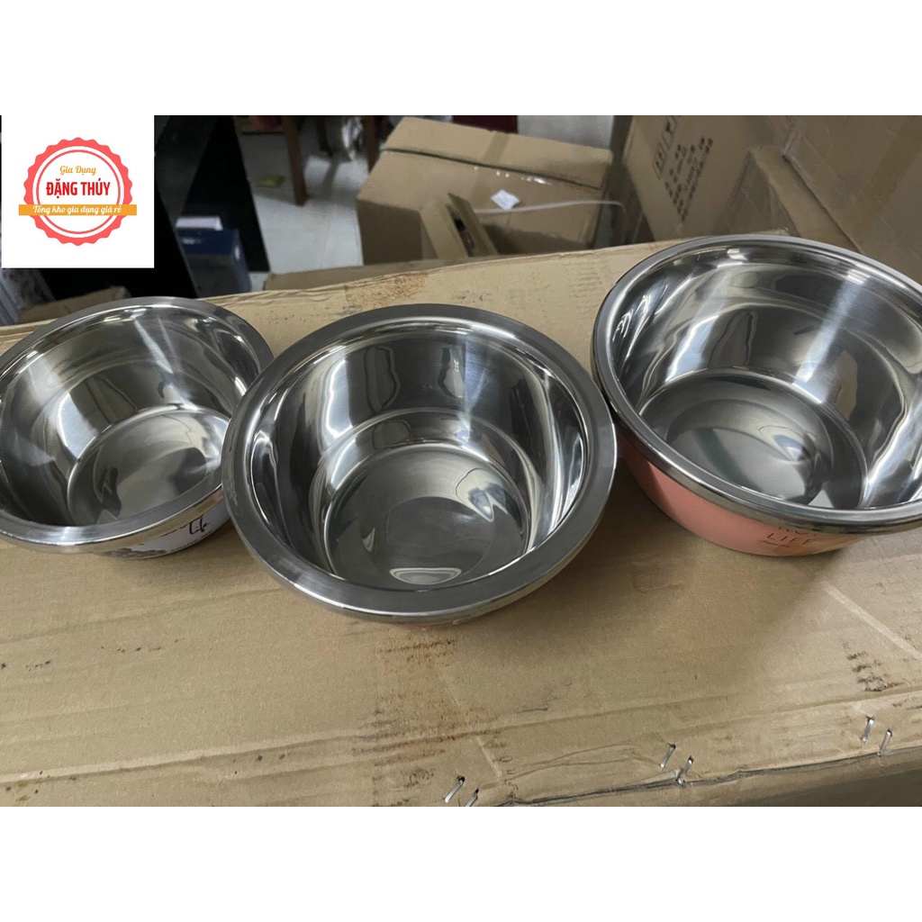 BỘ 3 CHẬU INOX SẮC MÀU CHỐNG NÓNG, CHỐNG MÀI MÒN CẦM NHẸ TAY DÙNG ĐỰNG THỰC PHẨM MỚI 2021