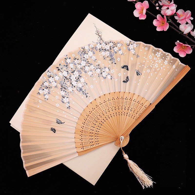 (Loại 50) Quạt cầm tay cô dâu, quạt vải xếp cổ trang Trung Quốc dạng xòe cầm tay