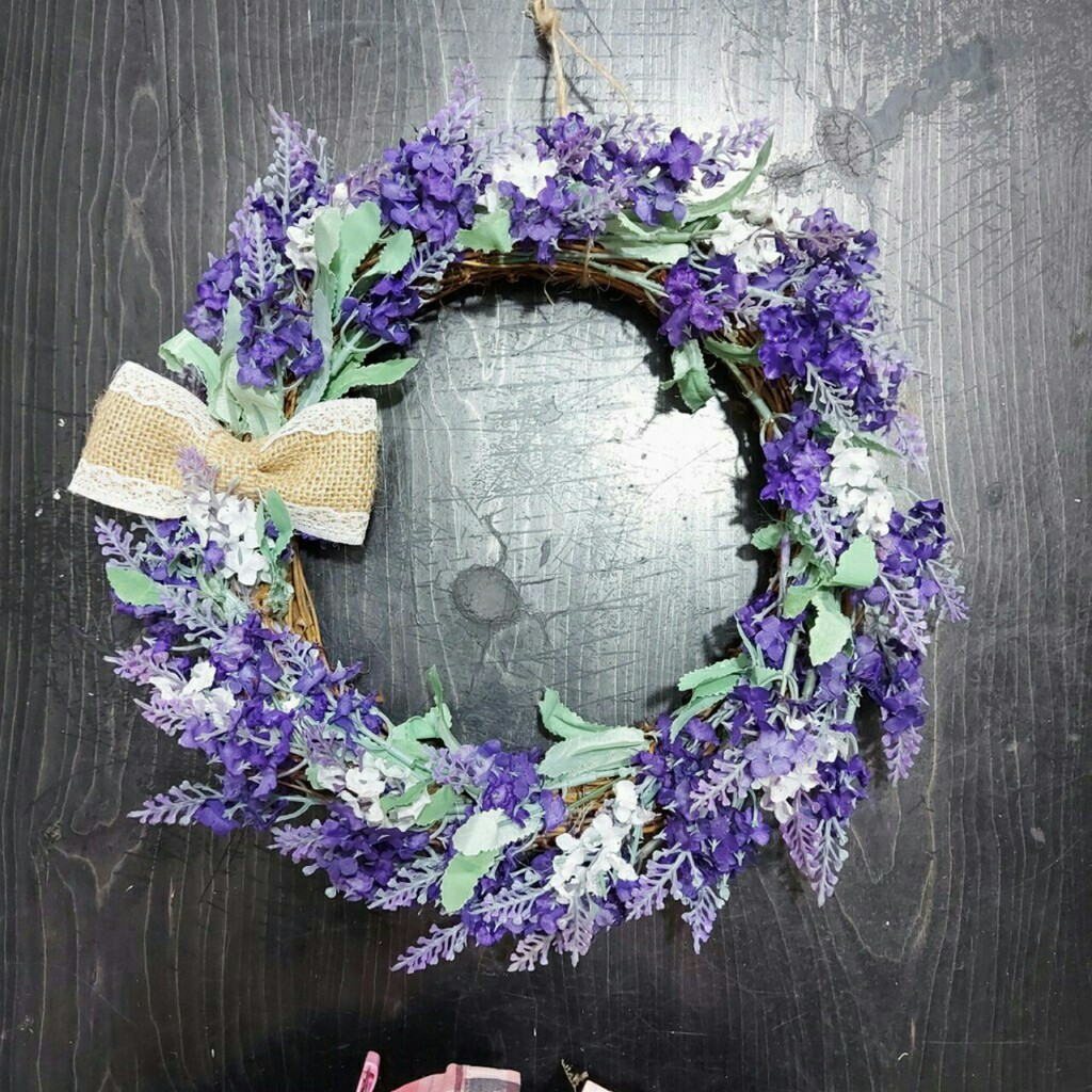 Vòng hoa giả vòng hoa lavender tím 20cm