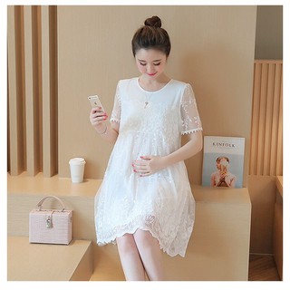 Váy bầu Ren trắng thời trang cao cấp hè 2019