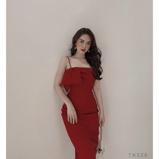 Jolie Dress _ Đầm body đỏ đô xếp ly ngực (S,M)