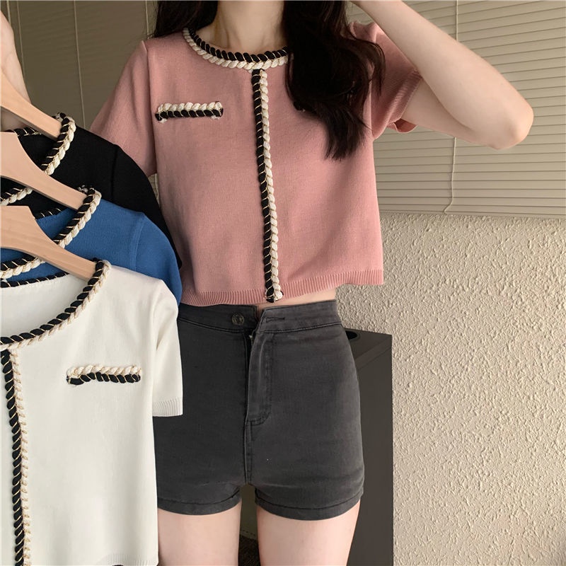 Áo Sweater Dệt Kim Ngắn Tay Thời Trang Mùa Hè