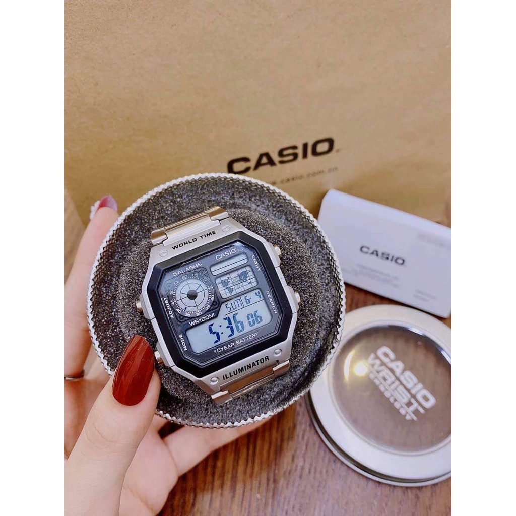 Đồng hồ nam Casio chính hãng máy Nhật điện tử chống nước dây thép không gỉ AE1200WHD