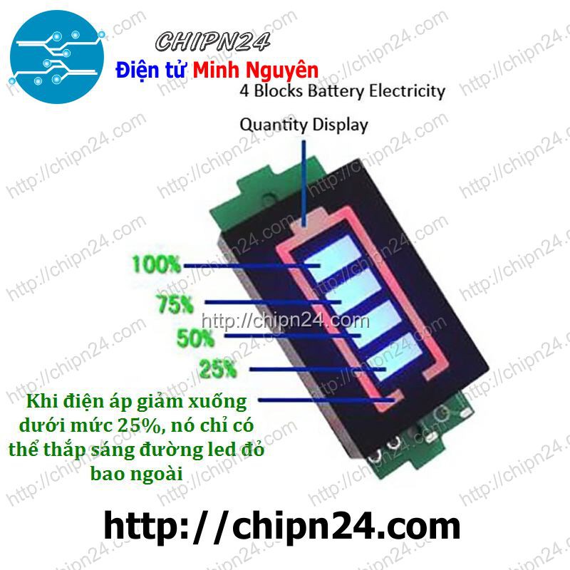 [1 pcs] Mạch hiển thị mức năng lượng pin 1S 3.3V-4.2V Led Xanh dương