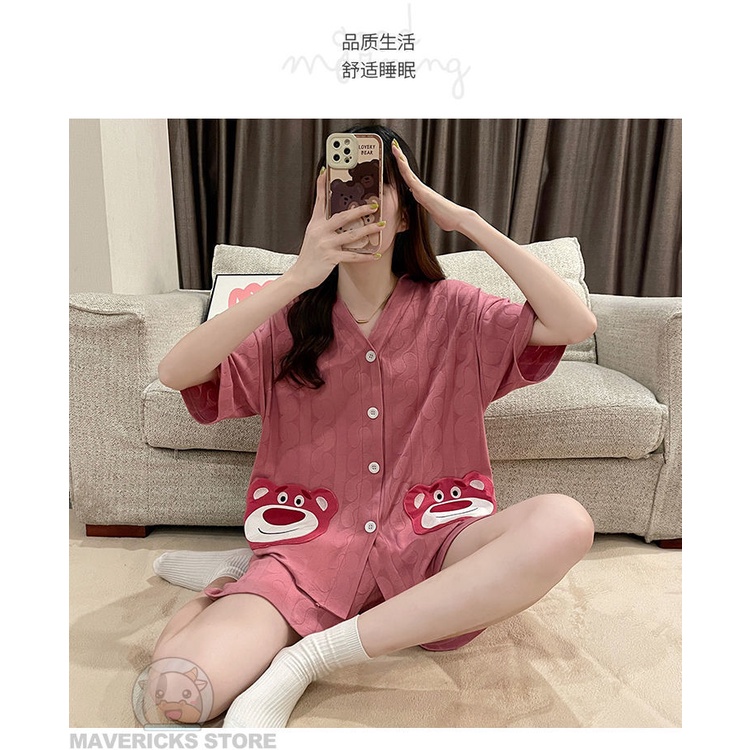 Bộ Đồ Ngủ Tay Ngắn Chất Liệu cotton plus size Thời Trang Mùa Hè Cho Nữ