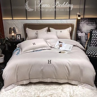 Bộ chăn ga gối 4 món phi lụa chữ h luna bedding 9 màu new